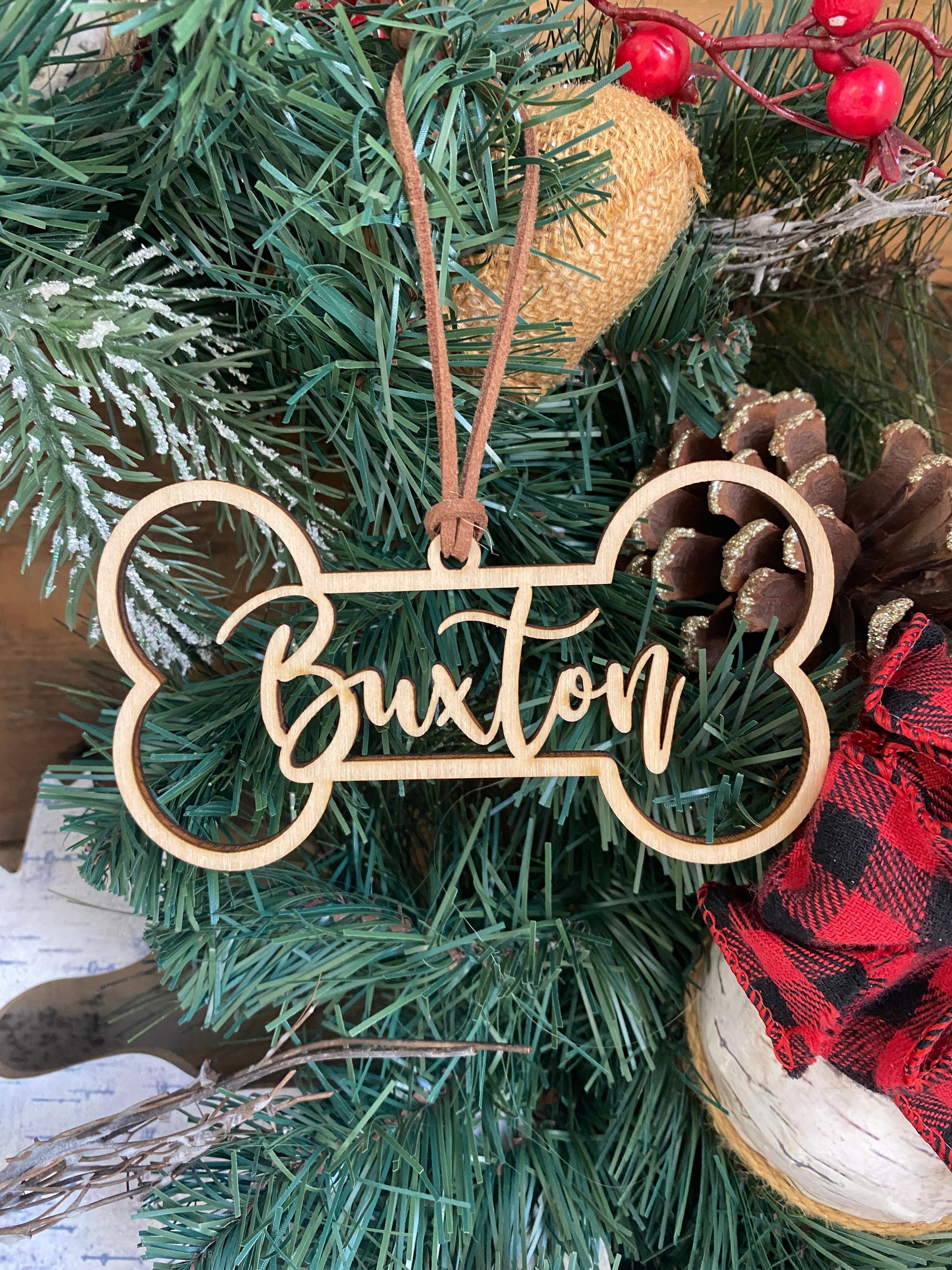 Custom Dog Name Wood Bone Ornament-Single Name