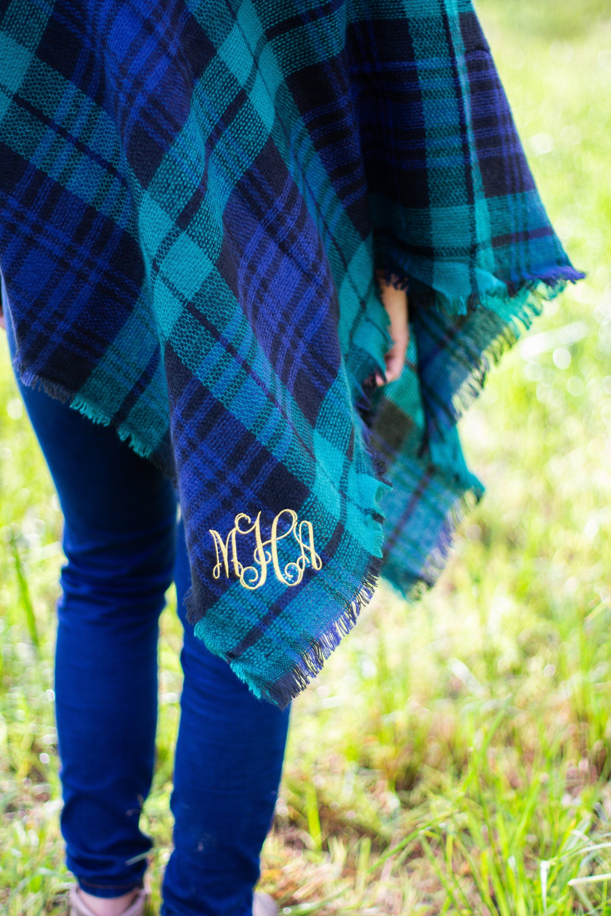 Personalized Blanket Scarf, Monogrammed Blanket Scarf, Gray Plaid