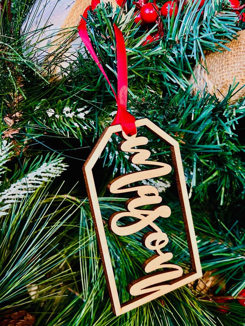 Christmas Stocking Tags in Acrylic and Wood, Custom Name Tags for